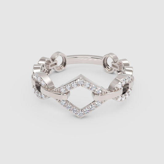 Diamond Chain Link Ring For Women | White Gold Chevron Center Modern Design | Jebij - One