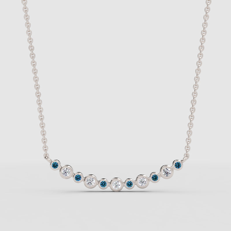Blue And White Diamond Curved Bar Necklace - One