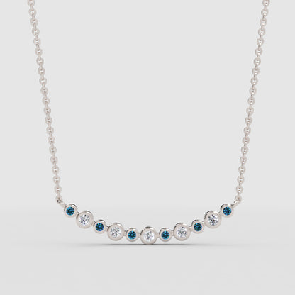 Blue And White Diamond Curved Bar Necklace - One