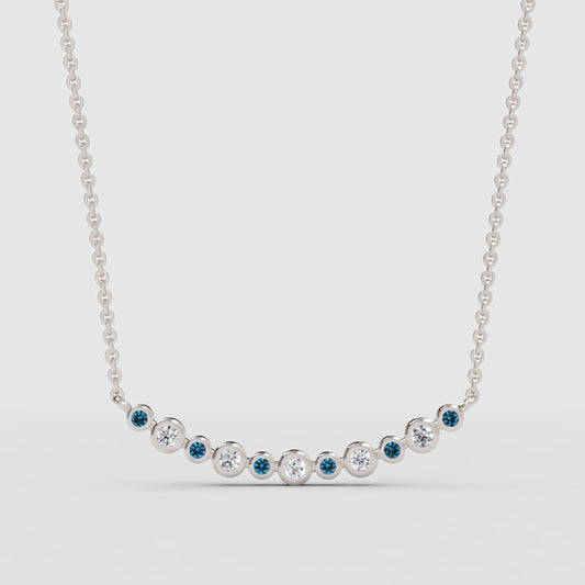 Blue And White Diamond Curved Bar Necklace - One