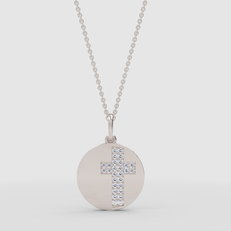 Pav Cross Disc Pendant Necklace - One