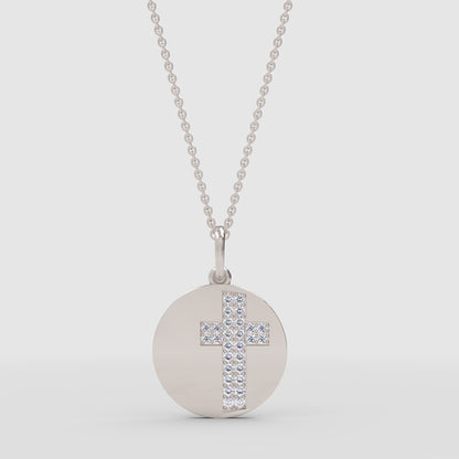 Pav Cross Disc Pendant Necklace - One