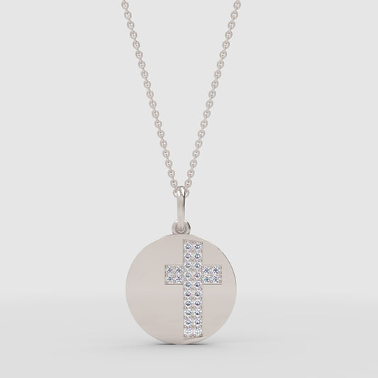 Pav Cross Disc Pendant Necklace - One