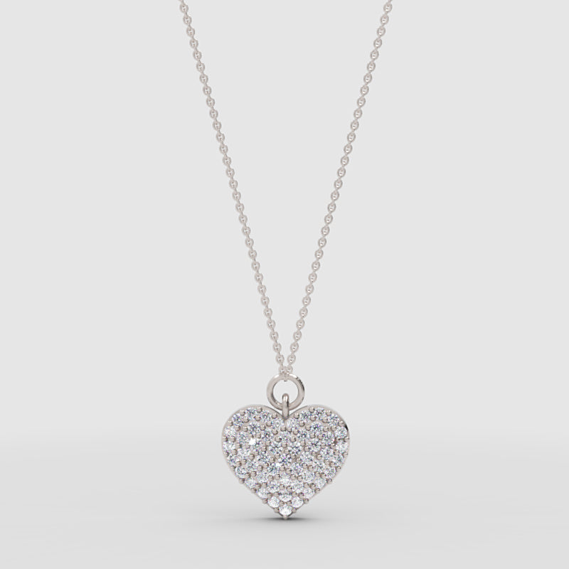 Diamond Heart Pendant Necklace For Women | White Gold Pave Heart With Adjustable 16–17 Inch Chain - One