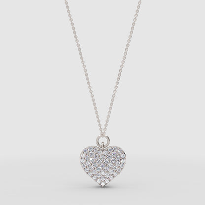 Diamond Heart Pendant Necklace For Women | White Gold Pave Heart With Adjustable 16–17 Inch Chain - One