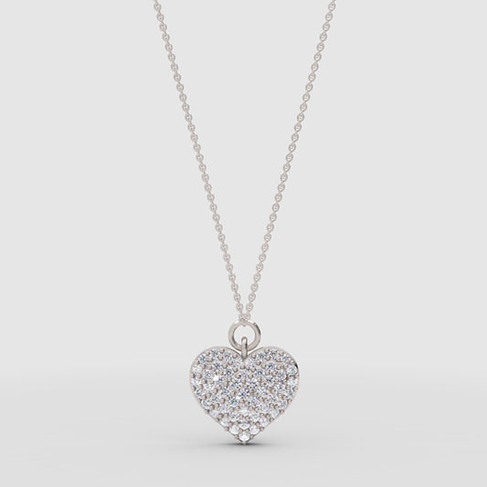 Diamond Heart Pendant Necklace For Women | White Gold Pave Heart With Adjustable 16–17 Inch Chain - One