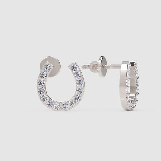 Horseshoe Stud Earrings With Pav Crystals And Screw Back Closure - One