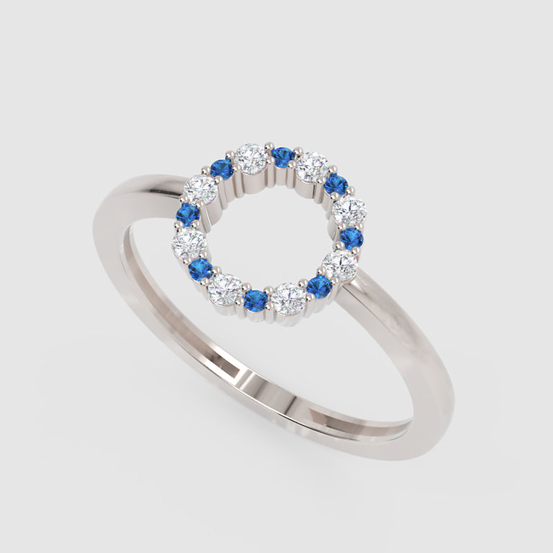 Blue Sapphire And Diamond Open Circle Ring - Three