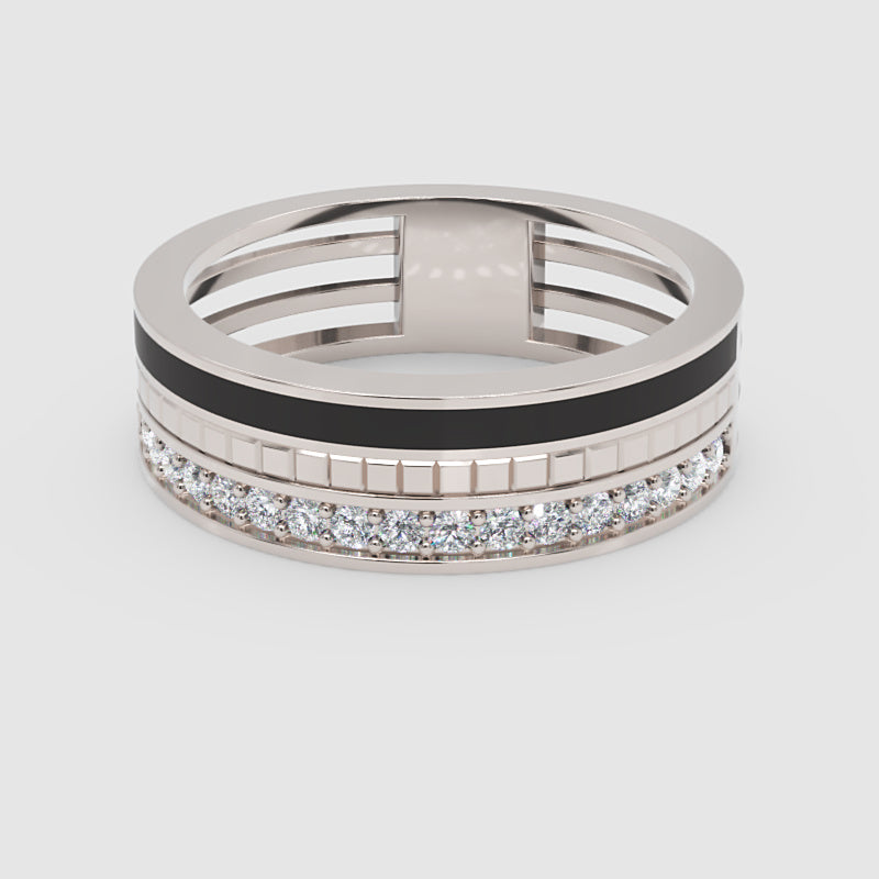 Gold Diamond Band Ring 6Mm With Black Enamel – Wide Statement Luxury Ring | Jebij - One