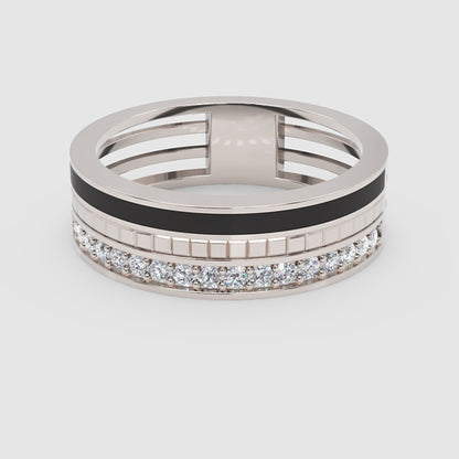 Gold Diamond Band Ring 6Mm With Black Enamel – Wide Statement Luxury Ring | Jebij - One