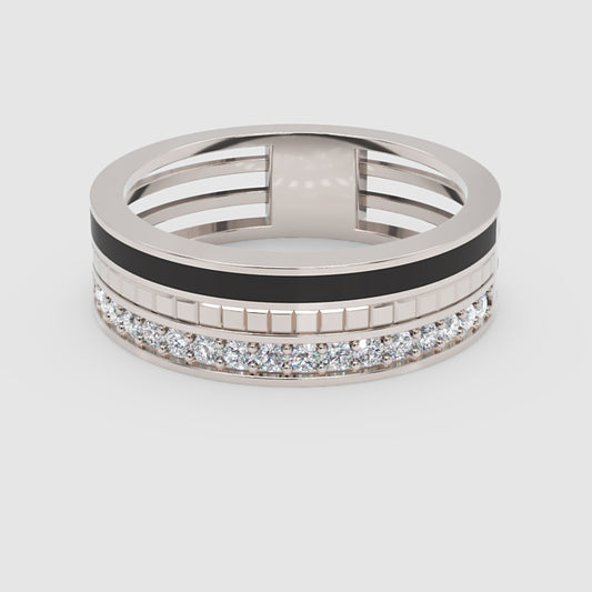 Gold Diamond Band Ring 6Mm With Black Enamel – Wide Statement Luxury Ring | Jebij - One