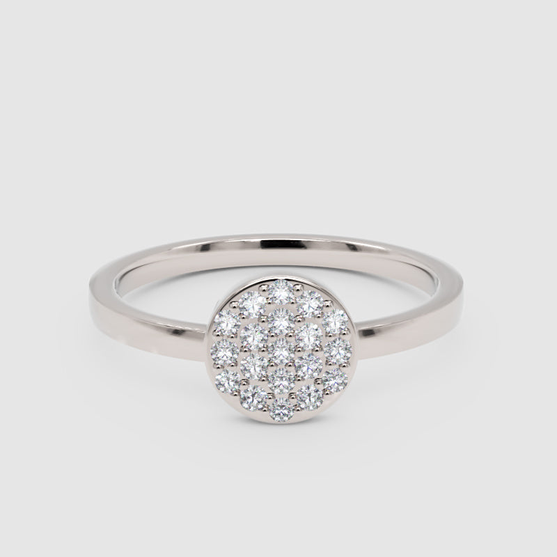 Pav Diamond Cluster Ring With Slim Band - One