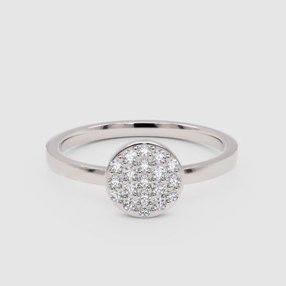 Pav Diamond Cluster Ring With Slim Band - One