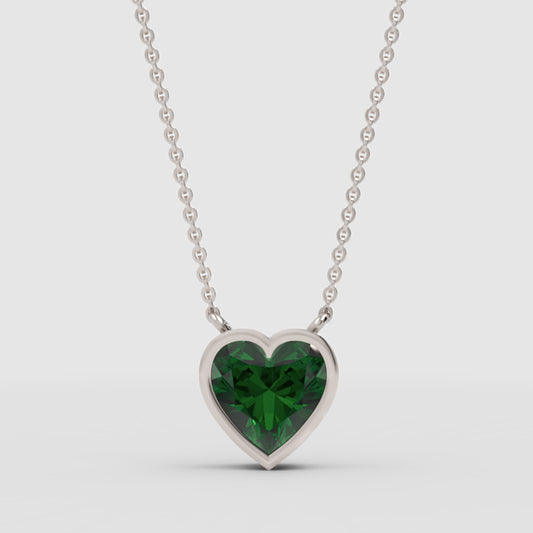 Bezel Set Emerald Heart Pendant Necklace - One