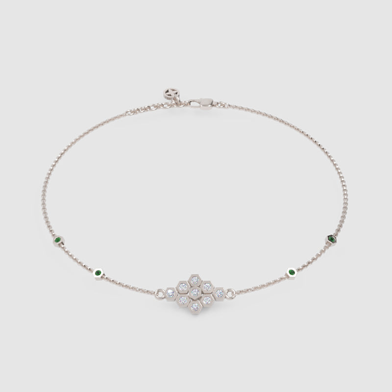 Diamond Cluster Bracelet With Green Emerald Accents - Three