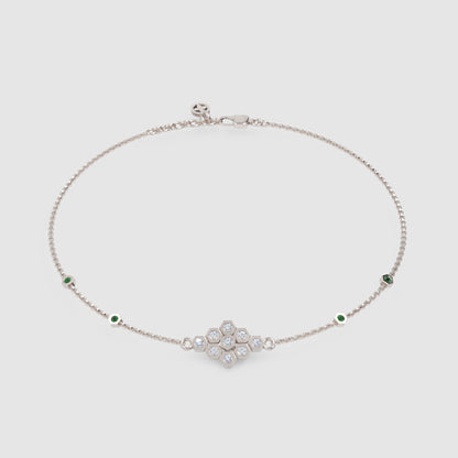 Diamond Cluster Bracelet With Green Emerald Accents - Three