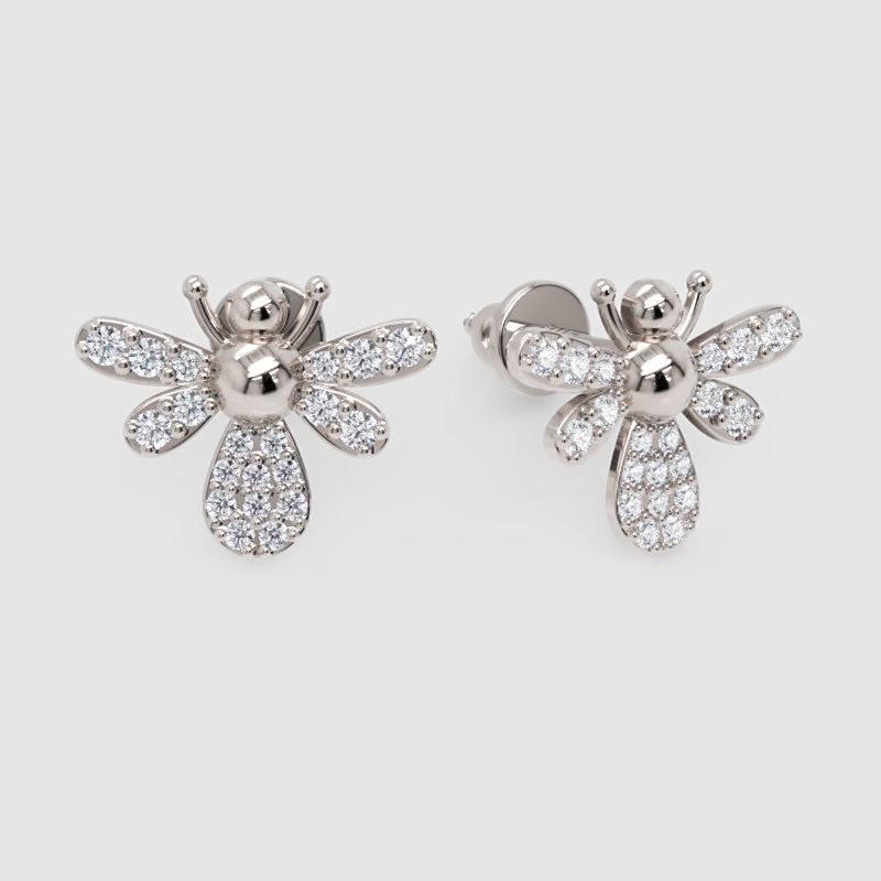 Pav Crystal Bee Stud Earrings - One