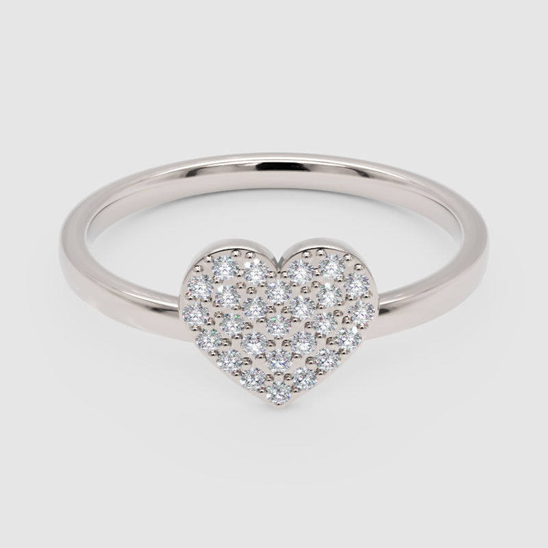 Pav Diamond Heart Ring Delicate Stackable Band - One