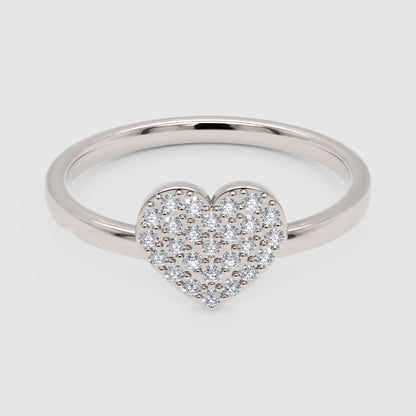 Pav Diamond Heart Ring Delicate Stackable Band - One