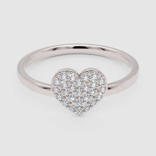 Pav Diamond Heart Ring Delicate Stackable Band - One