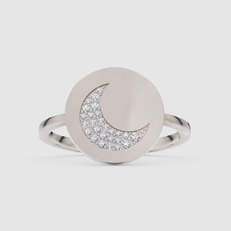 Crescent Moon Disc Ring With Pav Crystals - One