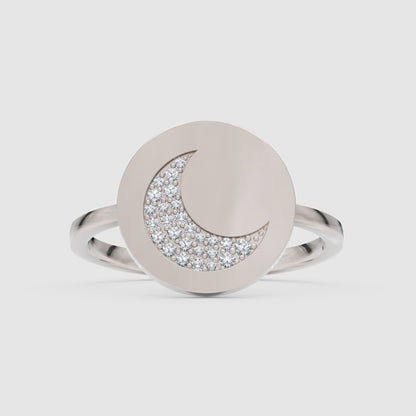 Crescent Moon Disc Ring With Pav Crystals - One