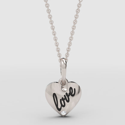 Love Engraved Heart Pendant Necklace With Diamond Accent - Three