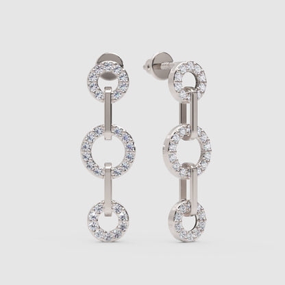 Triple Circle Link Drop Earrings With Pav Crystals - One