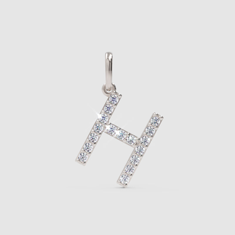 Diamond Letter H Initial Charm Pendant in White Gold