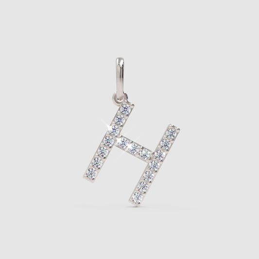 Diamond Letter H Initial Charm Pendant in White Gold