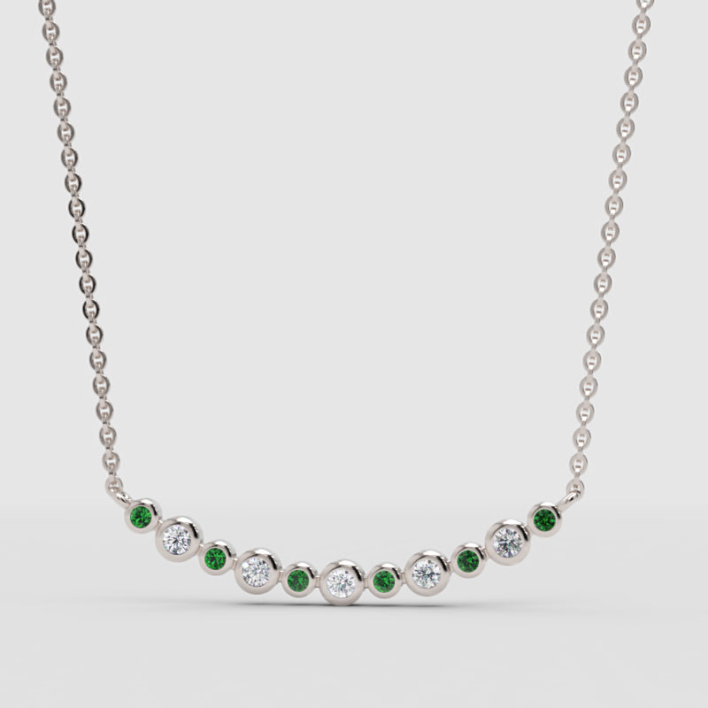 Curved Bar Necklace With Emerald And Diamond Accents - Three