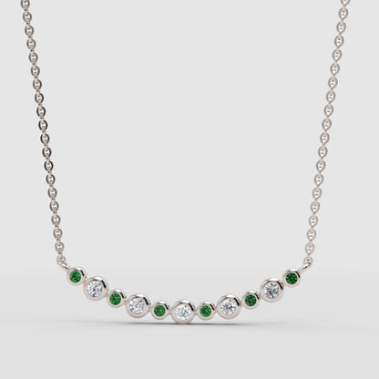 Curved Bar Necklace With Emerald And Diamond Accents - Three