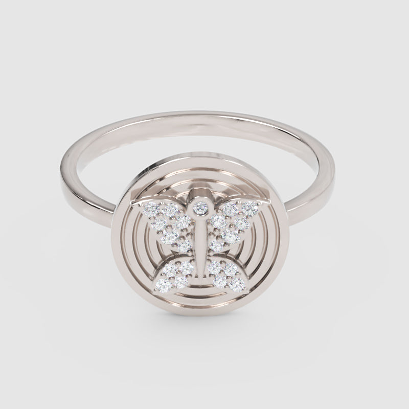 Butterfly Diamond Ring With Concentric Circle Design - One