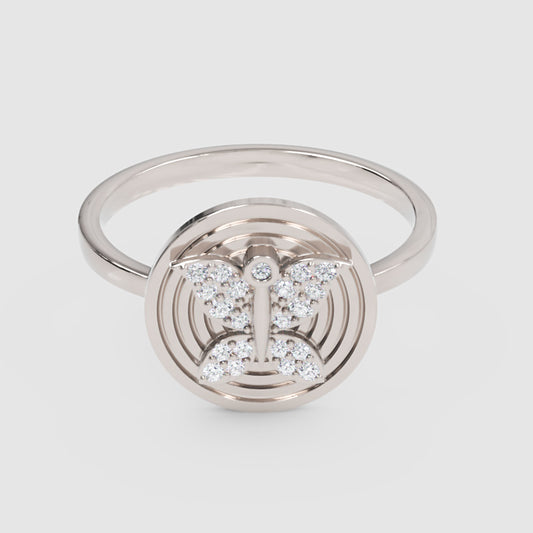Butterfly Diamond Ring With Concentric Circle Design - One