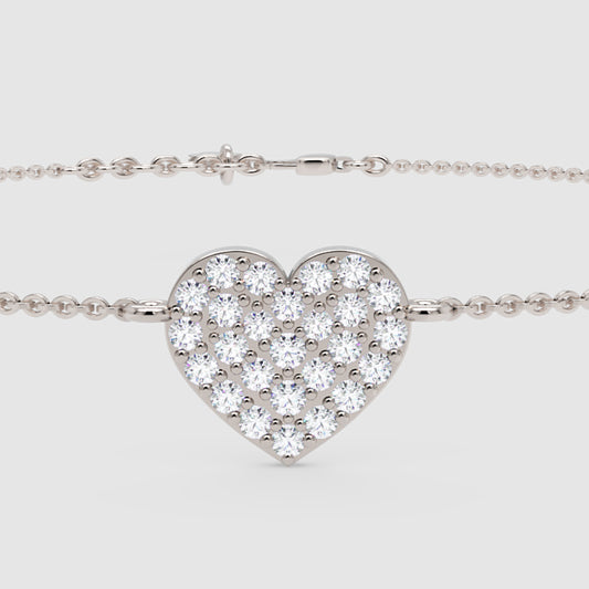 Pav Heart Pendant Bracelet With Chain - One