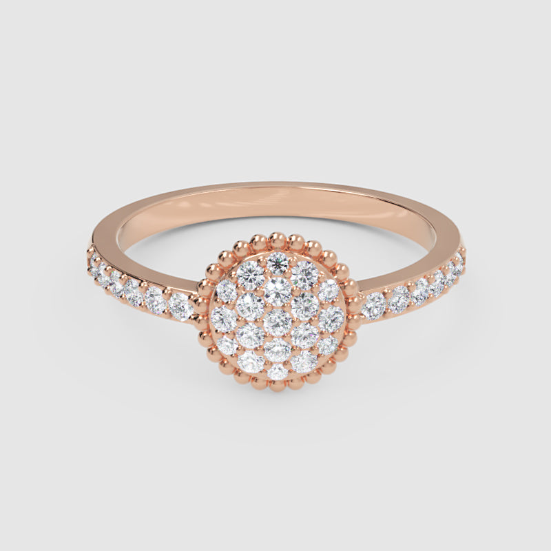 Lab-Grown Diamond Halo Cluster Ring In Rose Gold – Round Floral Diamond Ring With Pave Band | Jebij - One