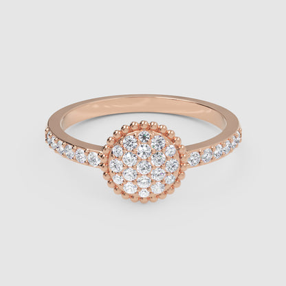 Lab-Grown Diamond Halo Cluster Ring In Rose Gold – Round Floral Diamond Ring With Pave Band | Jebij - One