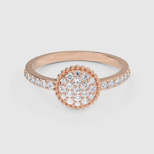 Lab-Grown Diamond Halo Cluster Ring In Rose Gold – Round Floral Diamond Ring With Pave Band | Jebij - One