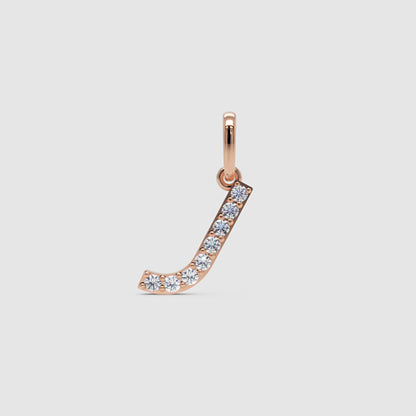Rose Gold Diamond Letter J Initial Charm Pendant