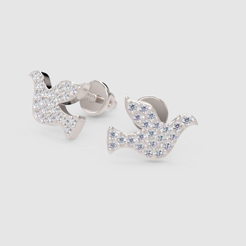 Pav Crystal Dove Bird Stud Earrings With Screw Back - One