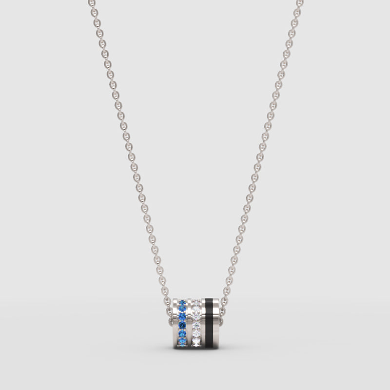 Blue And Diamond Barrel Pendant Necklace With Black Accent Stripe - One