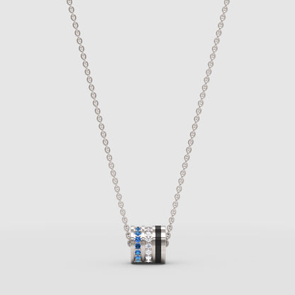 Blue And Diamond Barrel Pendant Necklace With Black Accent Stripe - One