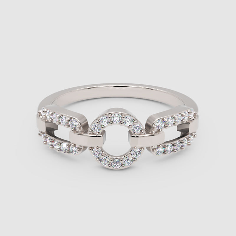Diamond Circular Link Ring In White Gold | Double Pave Interlocking Chain Design Elegant Luxury Ring For Women | Jebij - One