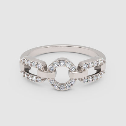Diamond Circular Link Ring In White Gold | Double Pave Interlocking Chain Design Elegant Luxury Ring For Women | Jebij - One
