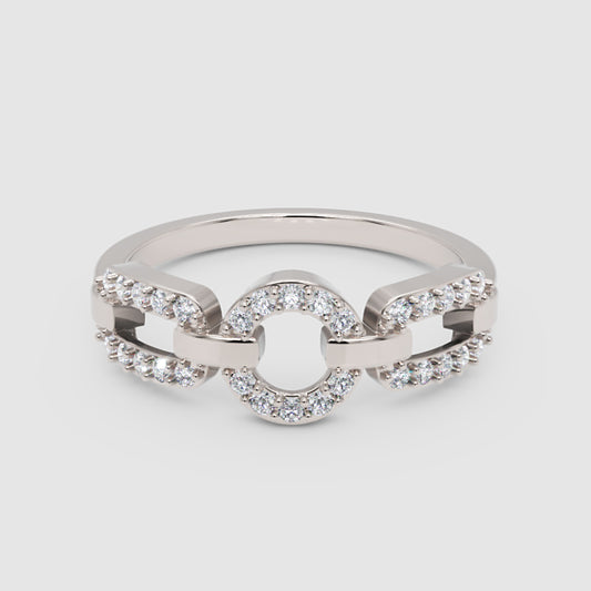 Diamond Circular Link Ring In White Gold | Double Pave Interlocking Chain Design Elegant Luxury Ring For Women | Jebij - One