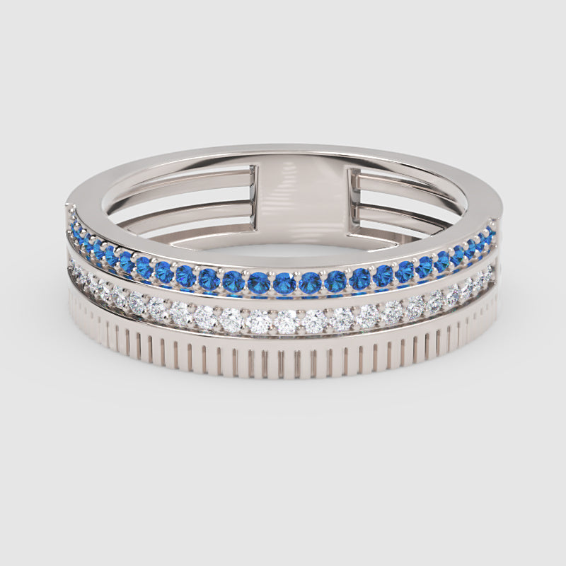 Gold Blue Sapphire Diamond Multi-Row Band Ring – Textured Statement Luxury Ring | Jebij - Six