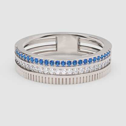 Gold Blue Sapphire Diamond Multi-Row Band Ring – Textured Statement Luxury Ring | Jebij - Six