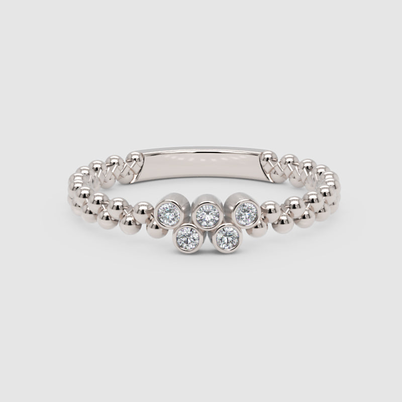 Beaded Diamond Cluster Stackable Ring With Bezel Setting - One