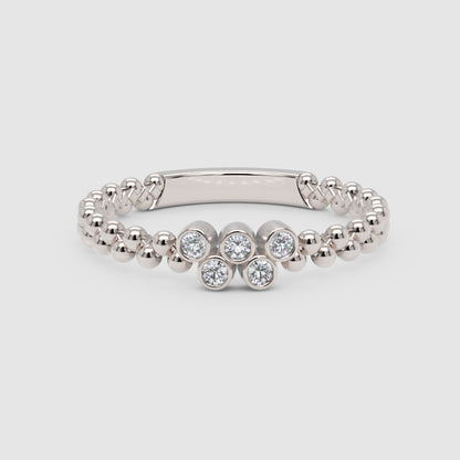 Beaded Diamond Cluster Stackable Ring With Bezel Setting - One