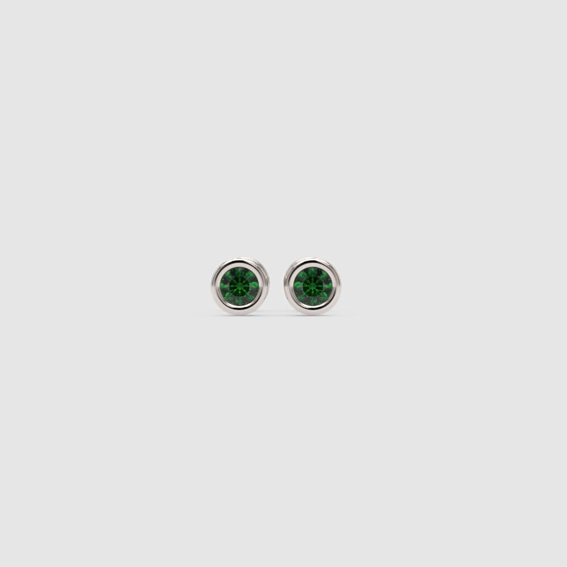 Green Crystal Bezel Set Stud Earrings - Five